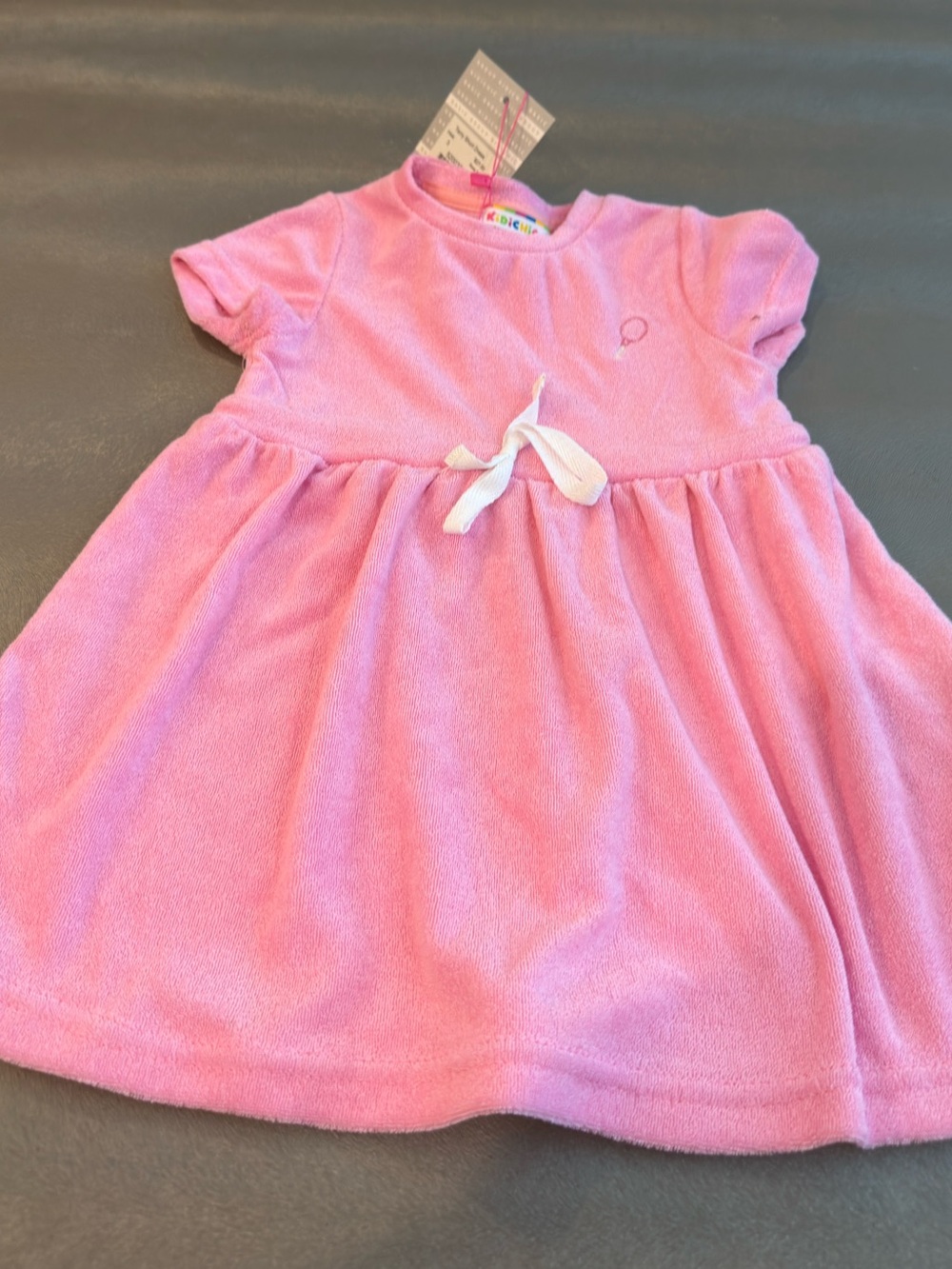 Pink Infant Terry Dress with Bow. Size 3